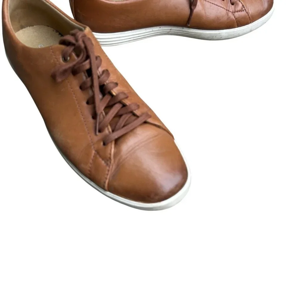 Cole Haan Grand OS Crosscourt II Sneaker British Tan Leather Lace Up Size 9.5